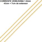 Corrente Banhada a Ouro Veneziana 1.0 (43cm + 7cm Extensor)