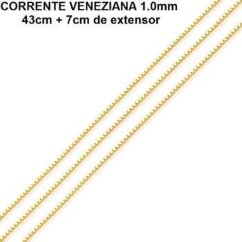 Corrente Banhada a Ouro Veneziana 1.0 (43cm + 7cm Extensor)