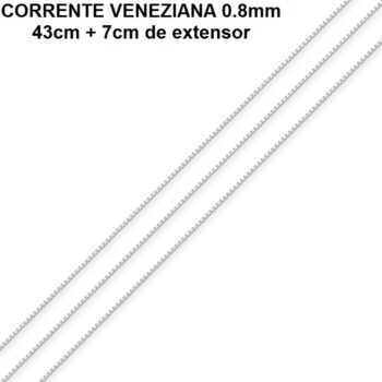 Corrente Banhada a Ródio Veneziana 0.8 (43cm + 7cm Extensor)